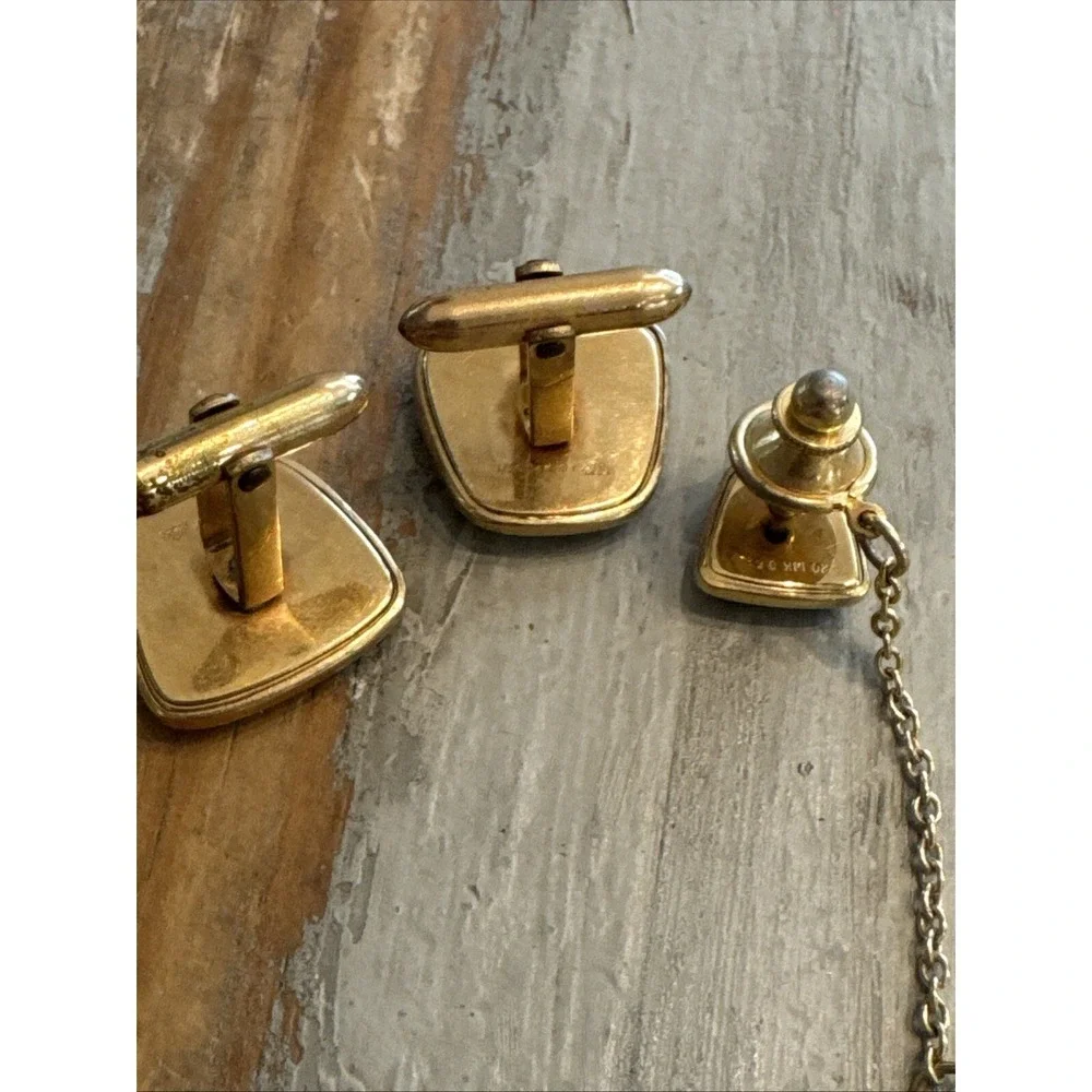 VINTAGE CORRECT QUALITY CUFF‎ LINKS & TIE PIN 1/20 14KT GOLD FILLED
